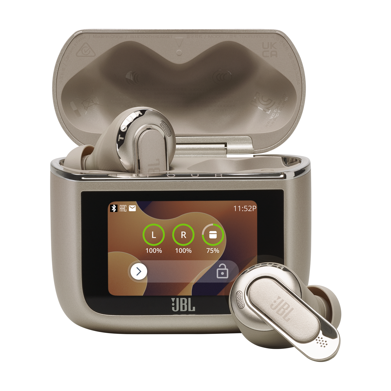 JBL Tour Pro 3 - Latte - True Wireless Noise Cancelling earbuds with Smart Charging Case™ - Hero